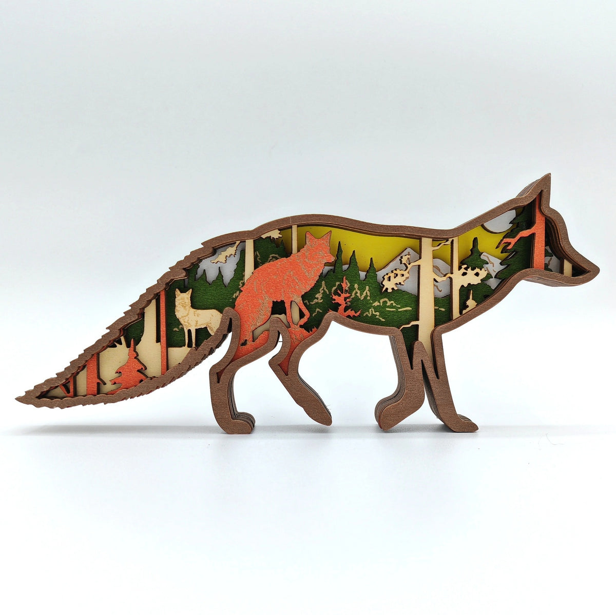 Sculpture maman renard en bois