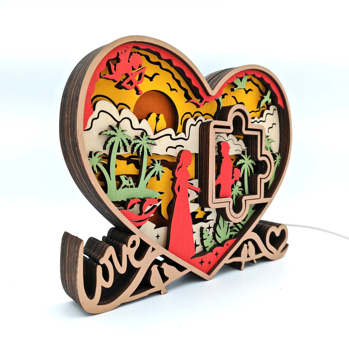 Lampe coeur puzzle en bois - USB