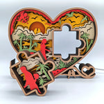 Lampe coeur puzzle en bois - USB