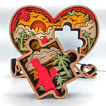 Lampe coeur puzzle en bois - USB