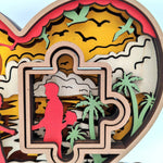 Lampe coeur puzzle en bois - USB