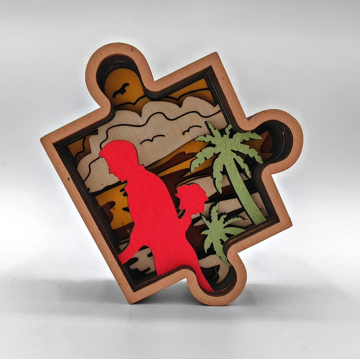 Lampe coeur puzzle en bois - USB