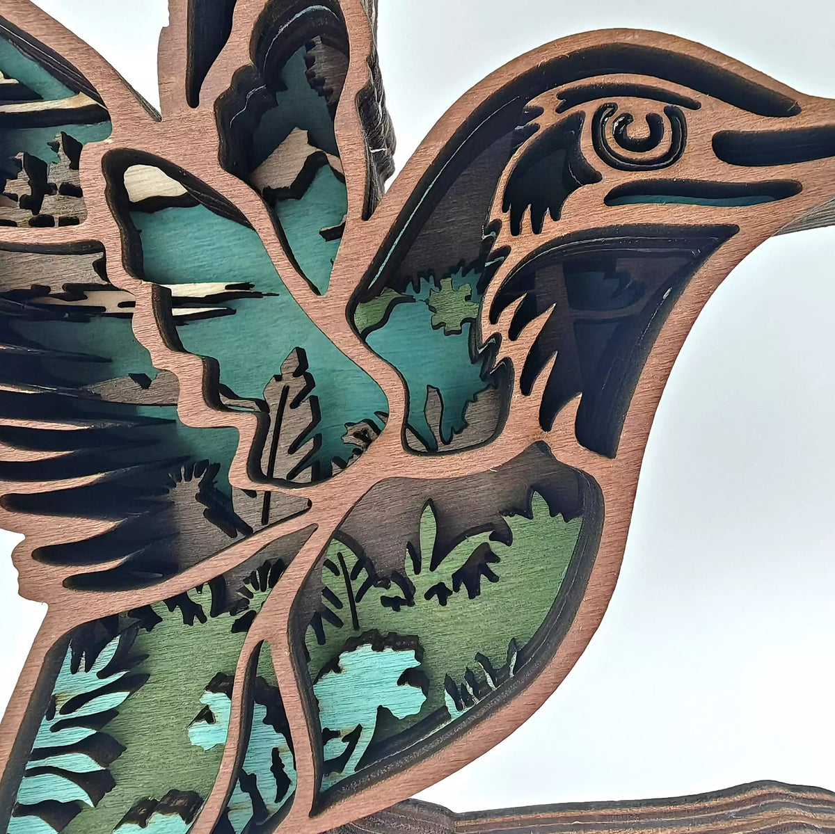 Sculpture oiseau colibri en bois