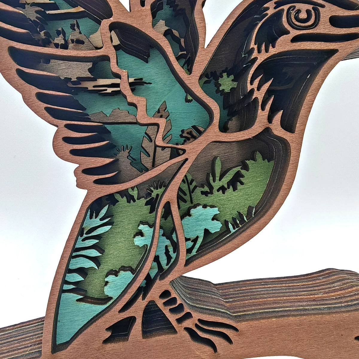 Sculpture oiseau colibri en bois