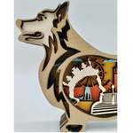 Sculpture chien corgi en bois