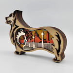 Sculpture chien corgi en bois