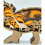 Sculpture dinosaure tricératops en bois