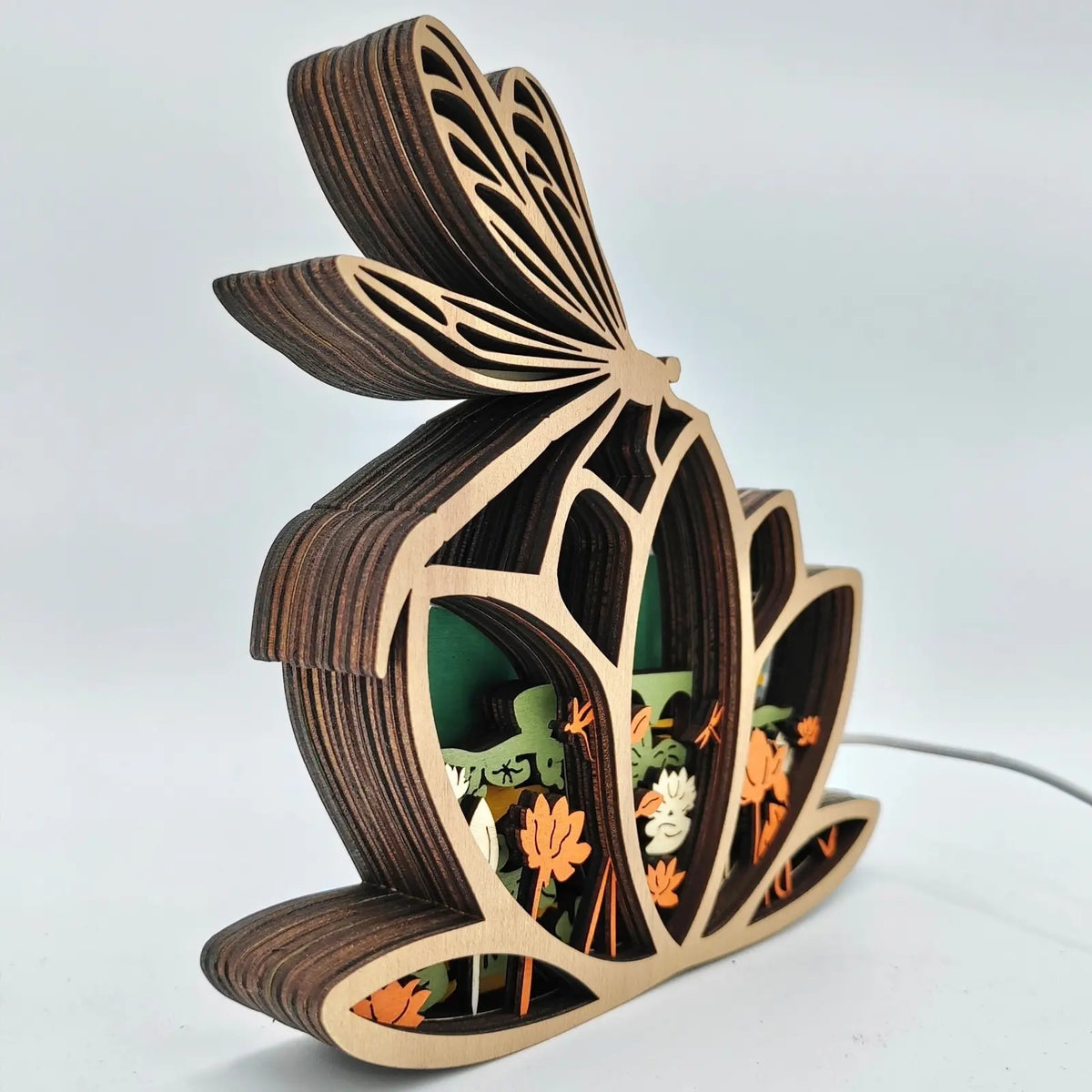 Lampe libellule en bois - USB