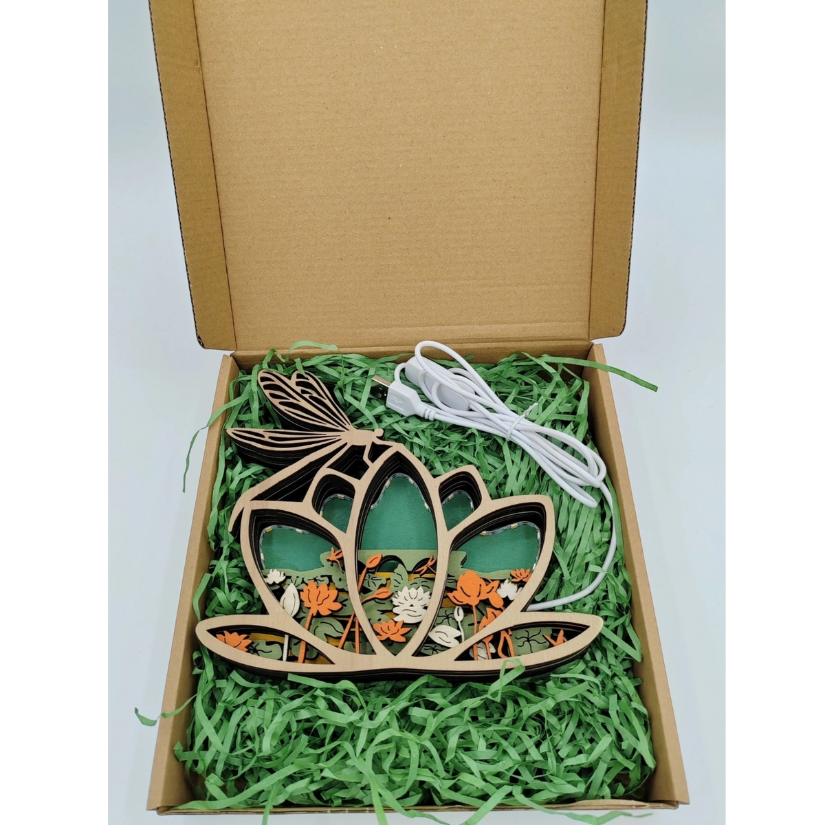 Lampe libellule en bois - USB