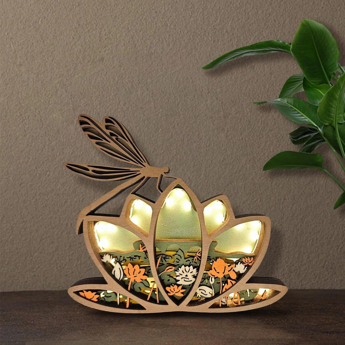 Lampe libellule en bois - USB