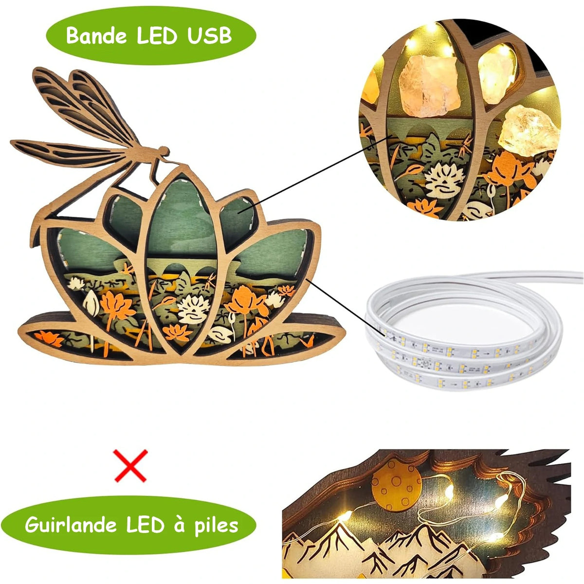 Lampe libellule en bois - USB