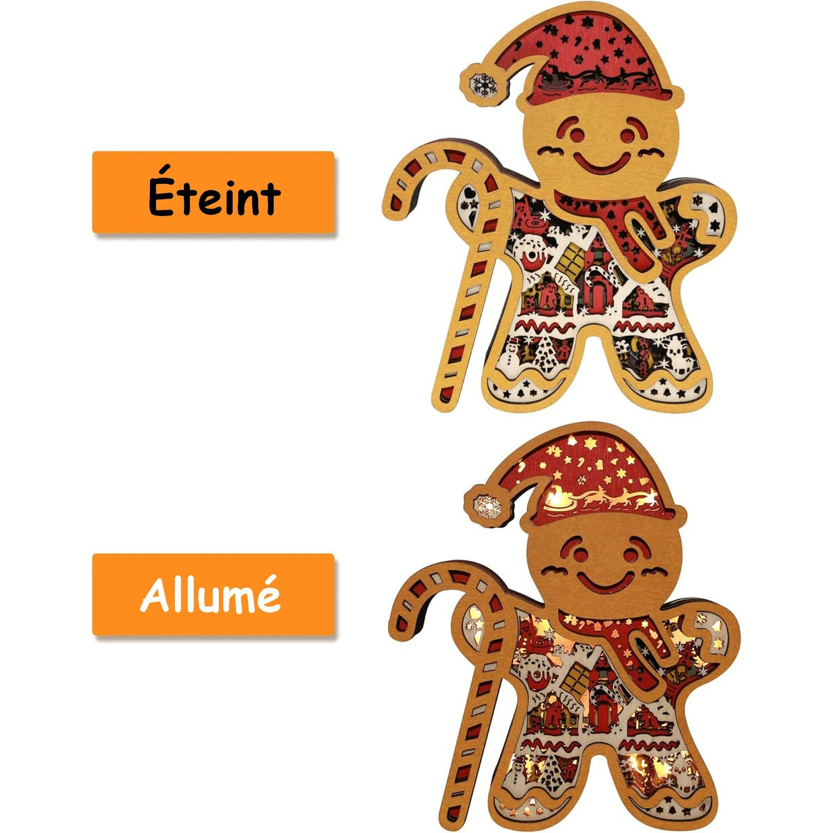 Lampe bonhomme de pain d'épice en bois - USB