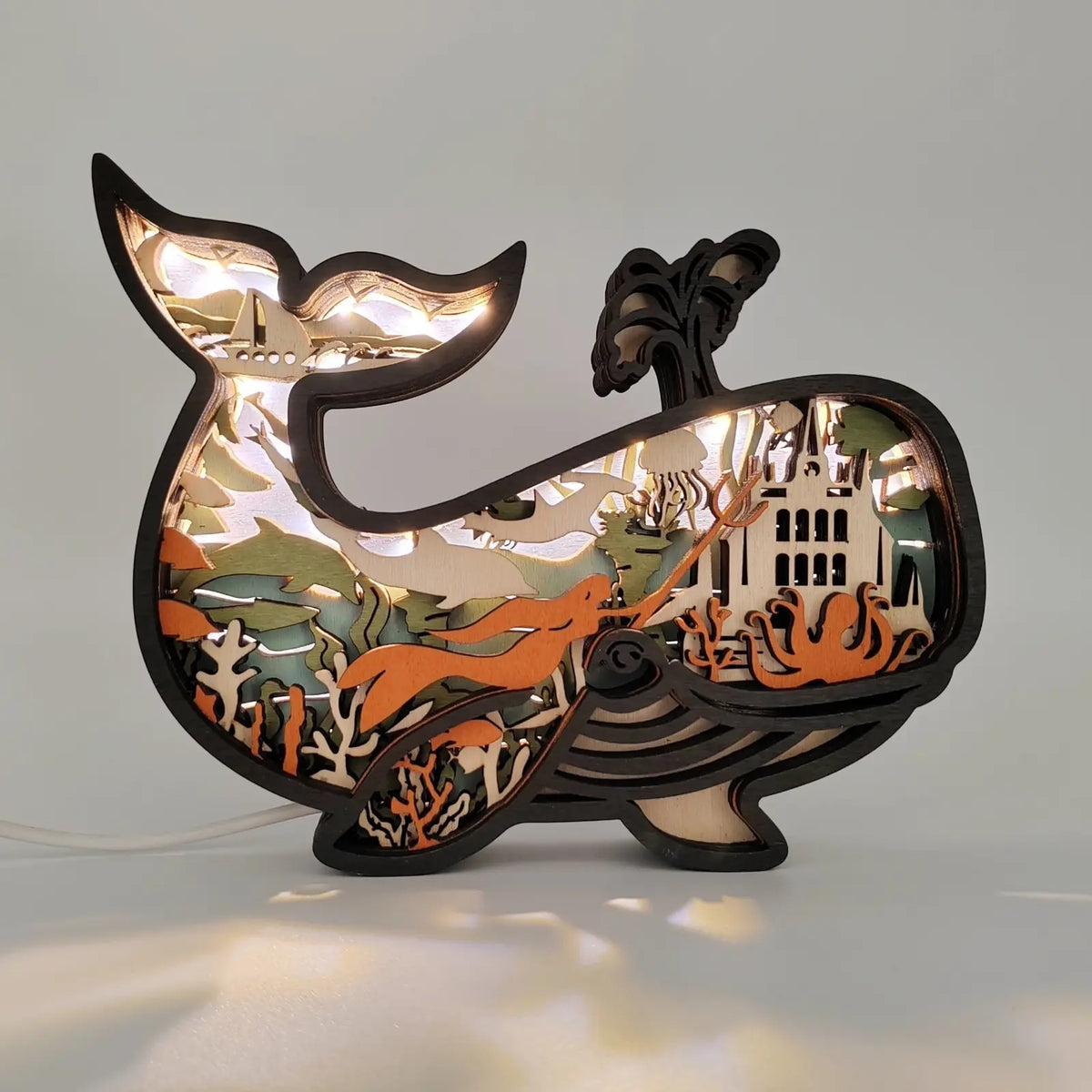 Lampe baleine en bois - USB