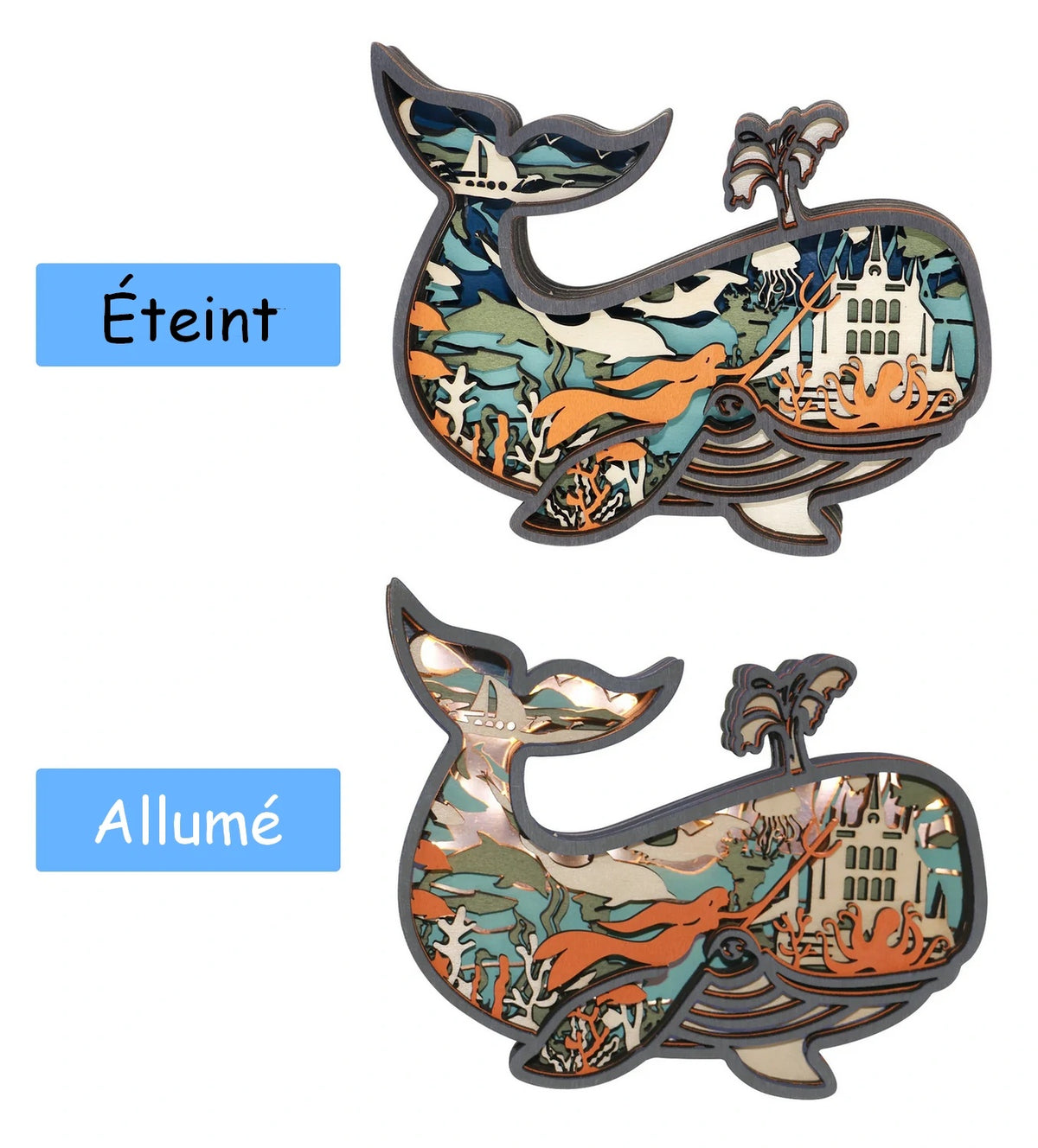Lampe baleine en bois - USB