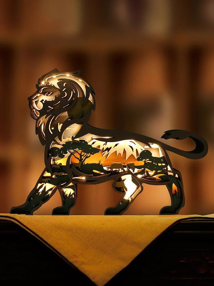 Lampe lion en bois - USB