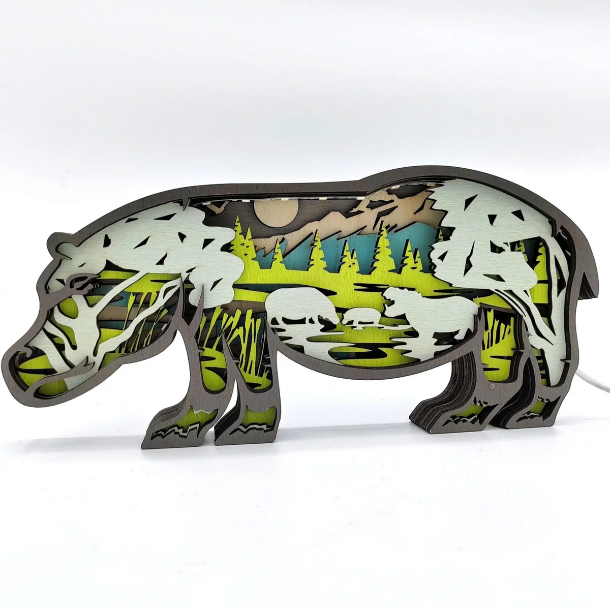 Lampe hippopotame en bois - USB