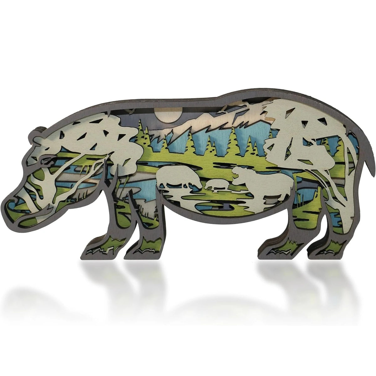 Lampe hippopotame en bois - USB