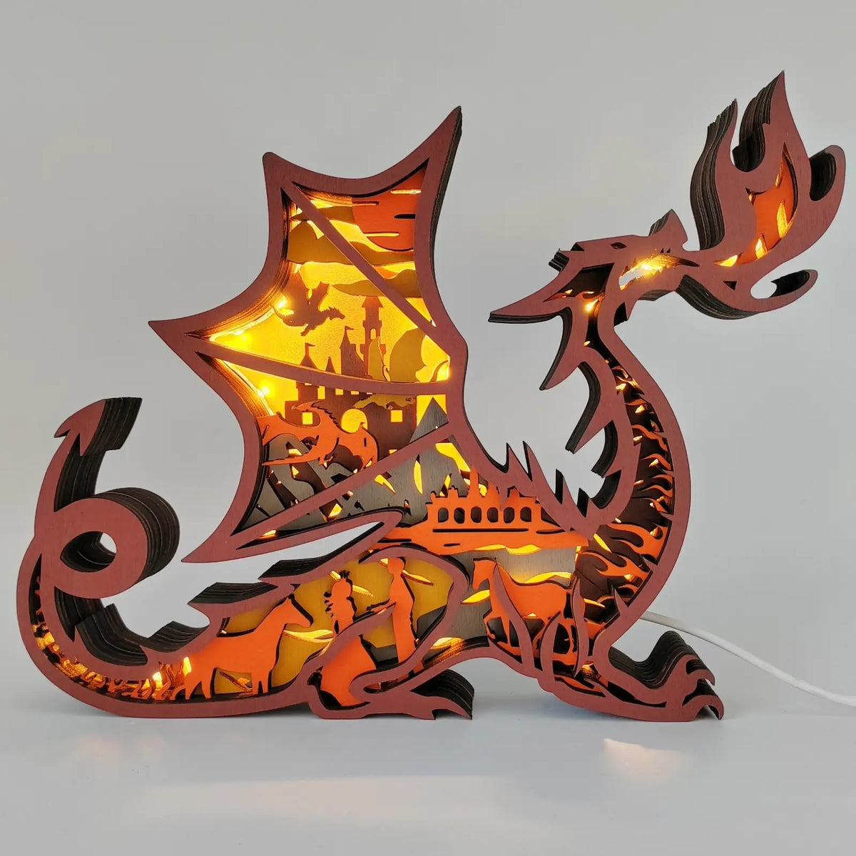 Lampe dragon en bois - USB