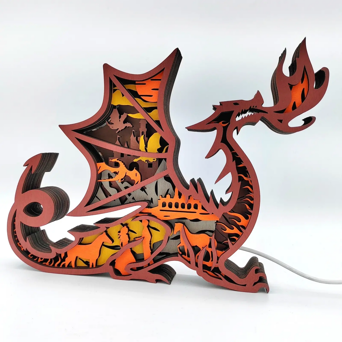 Lampe dragon en bois - USB