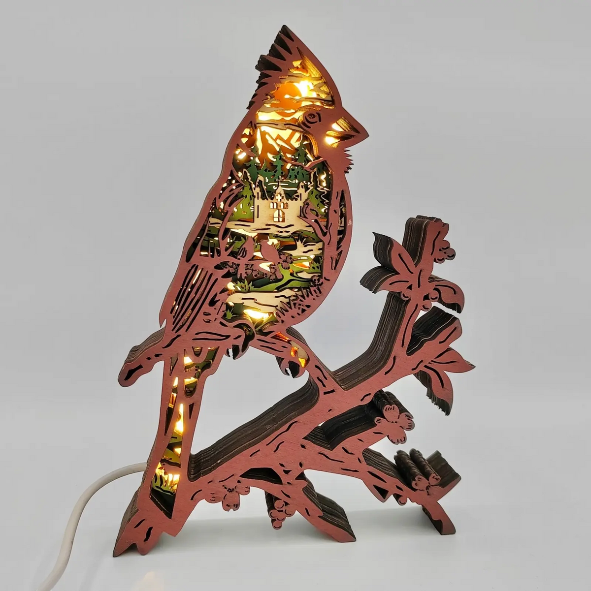 Lampe cardinal rouge en bois - USB