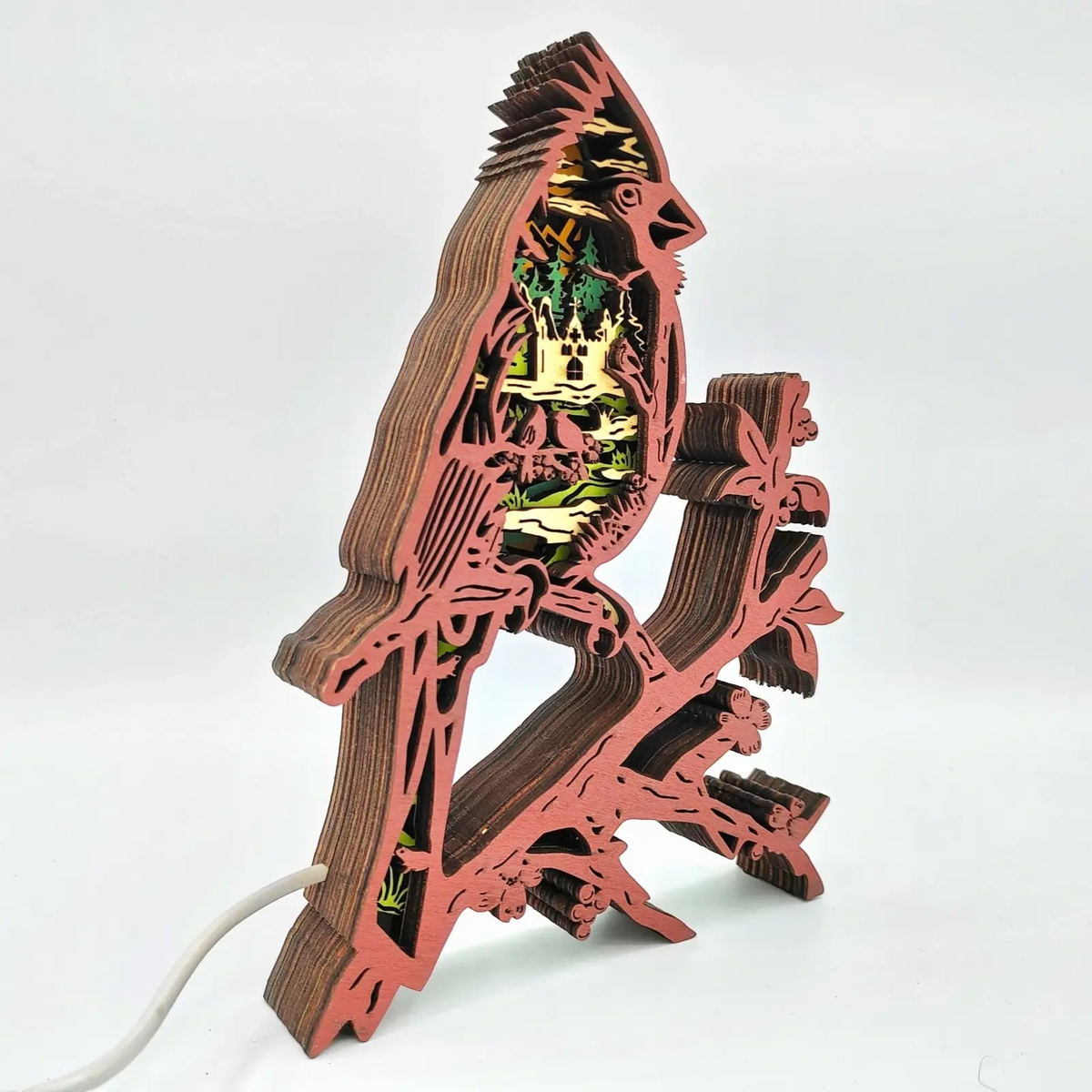 Lampe cardinal rouge en bois - USB