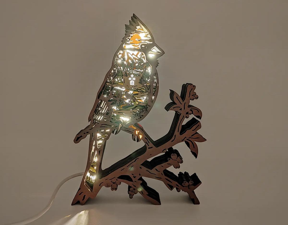 Lampe cardinal rouge en bois - USB