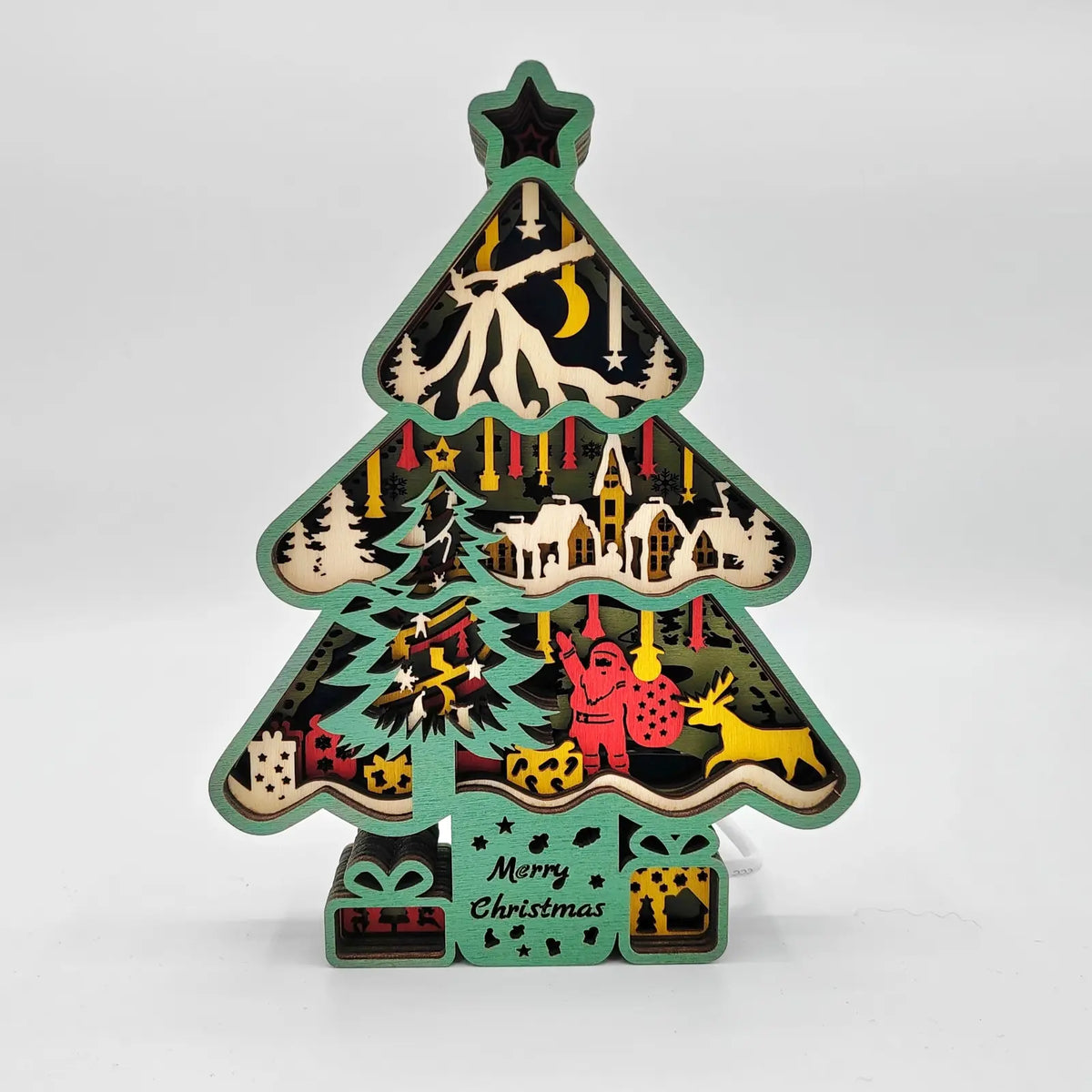 Lampe sapin de noël en bois - USB
