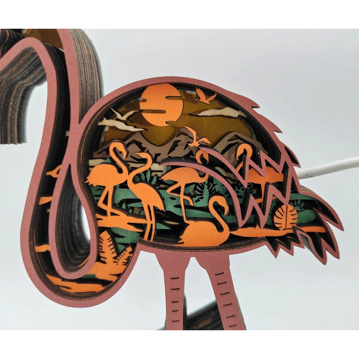 Lampe flamant rose en bois - USB