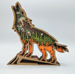Sculpture loup hurlant en bois