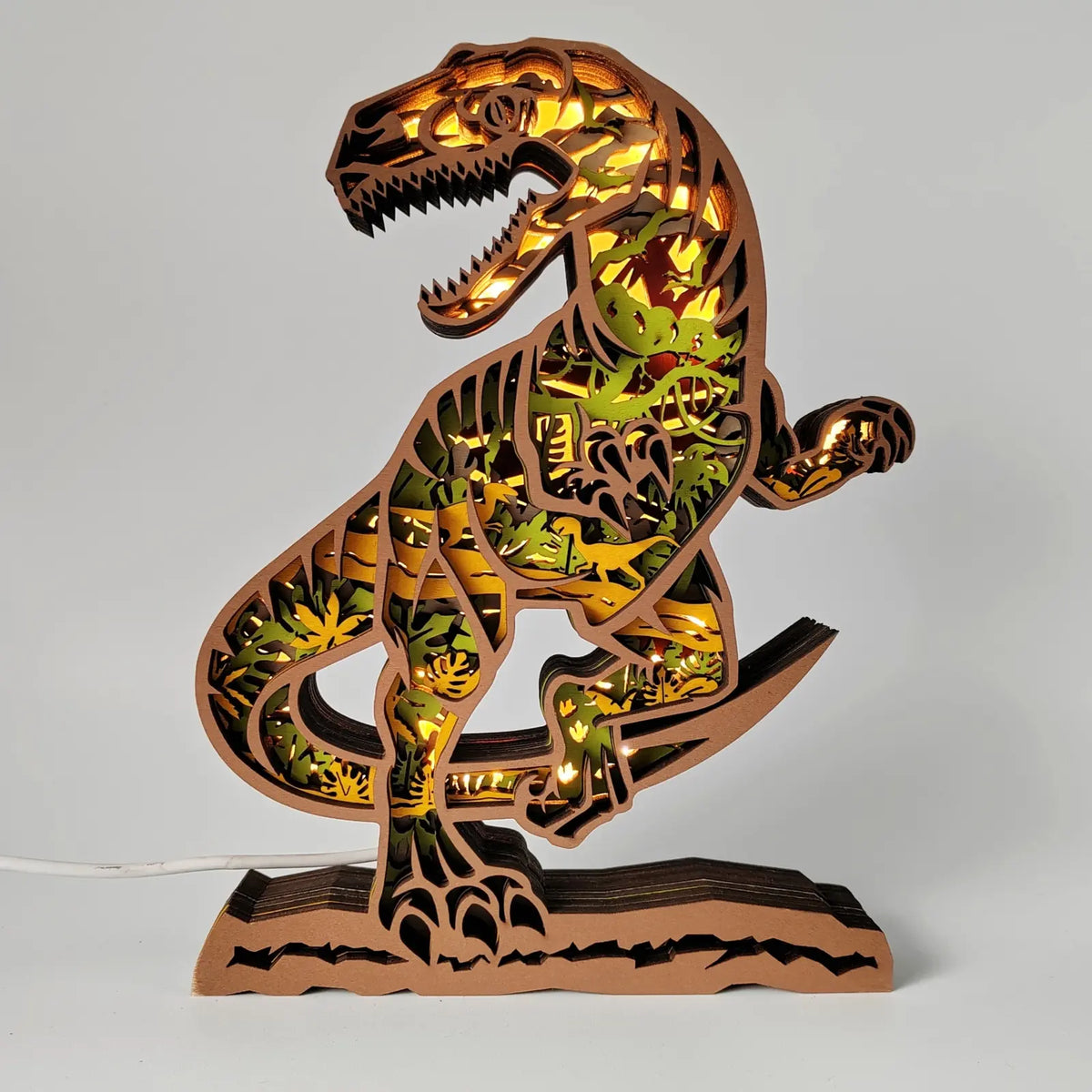 Lampe dinosaure vélociraptor en bois - USB