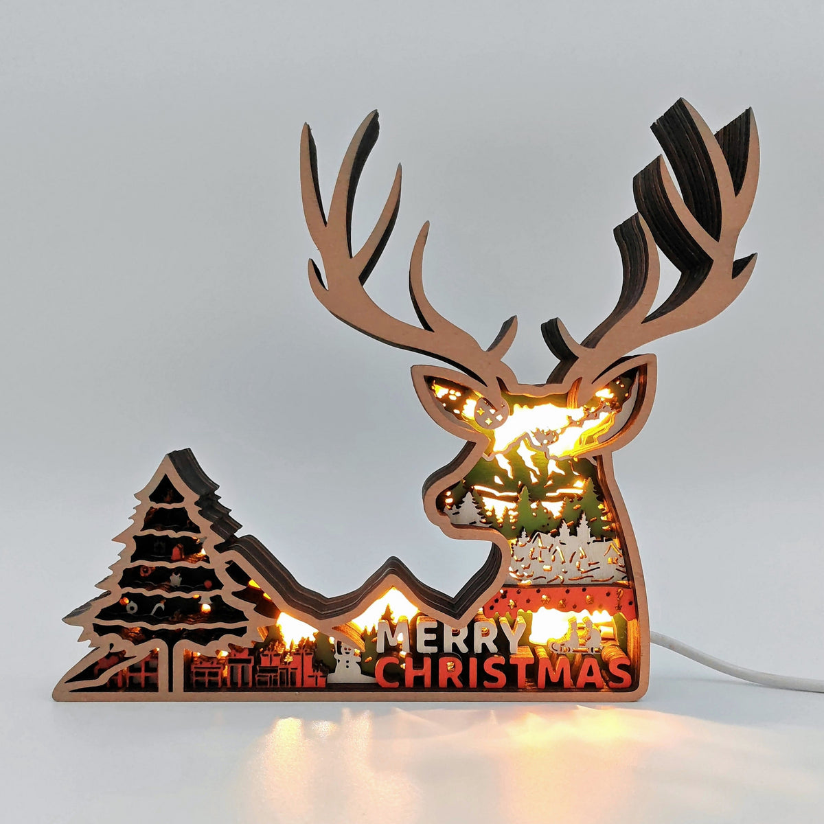 Lampe renne de noël en bois - USB