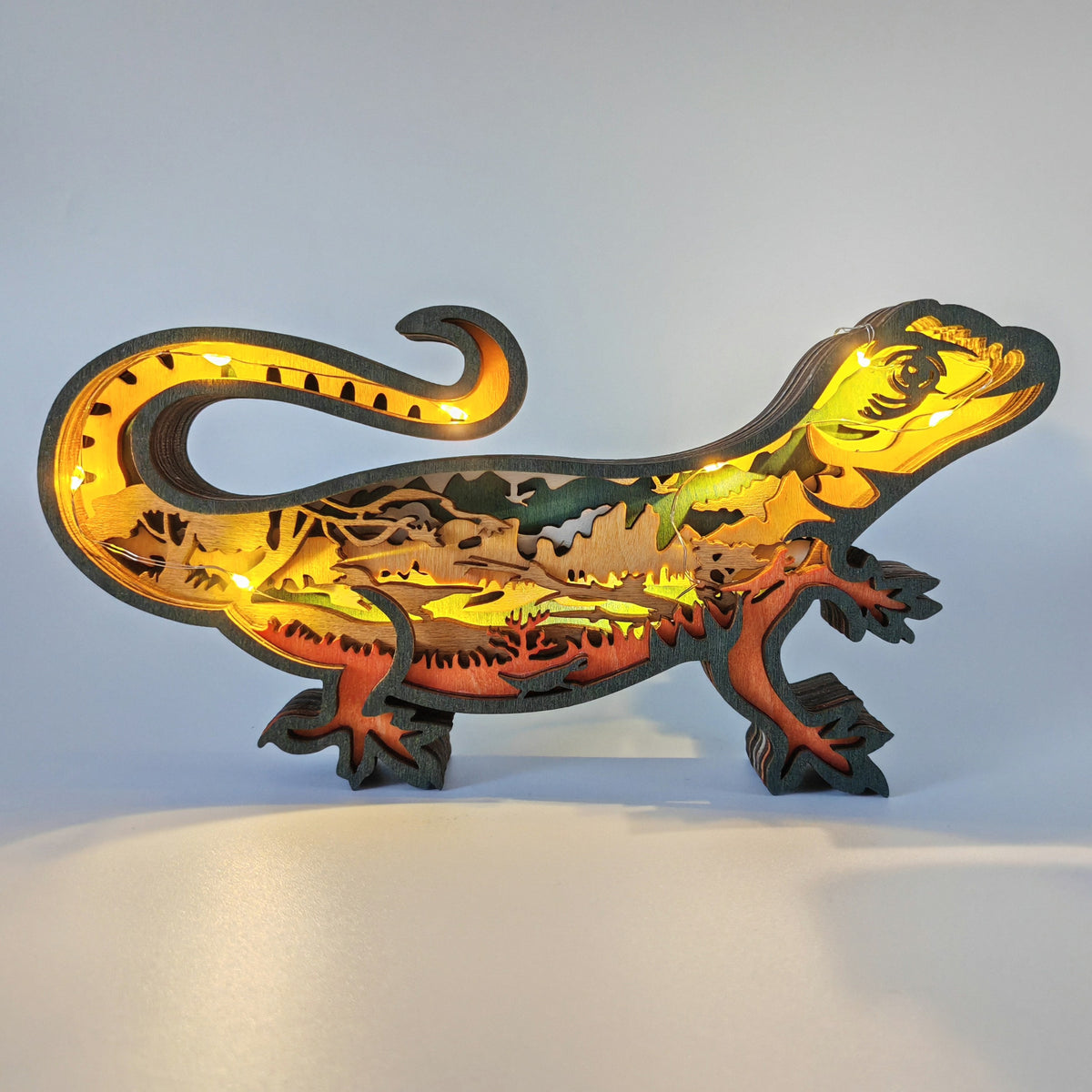 Sculpture lézard en bois