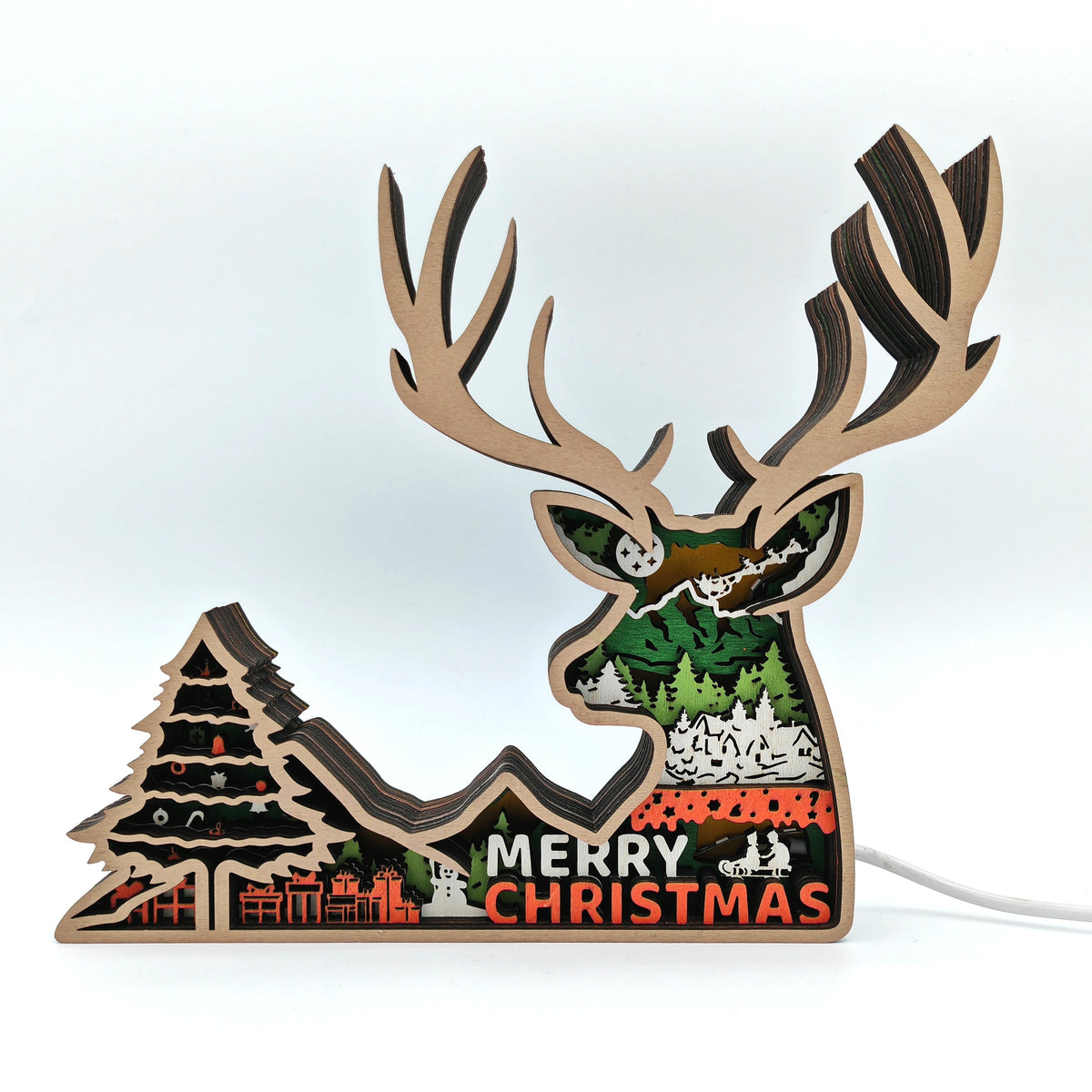 Lampe renne de noël en bois - USB