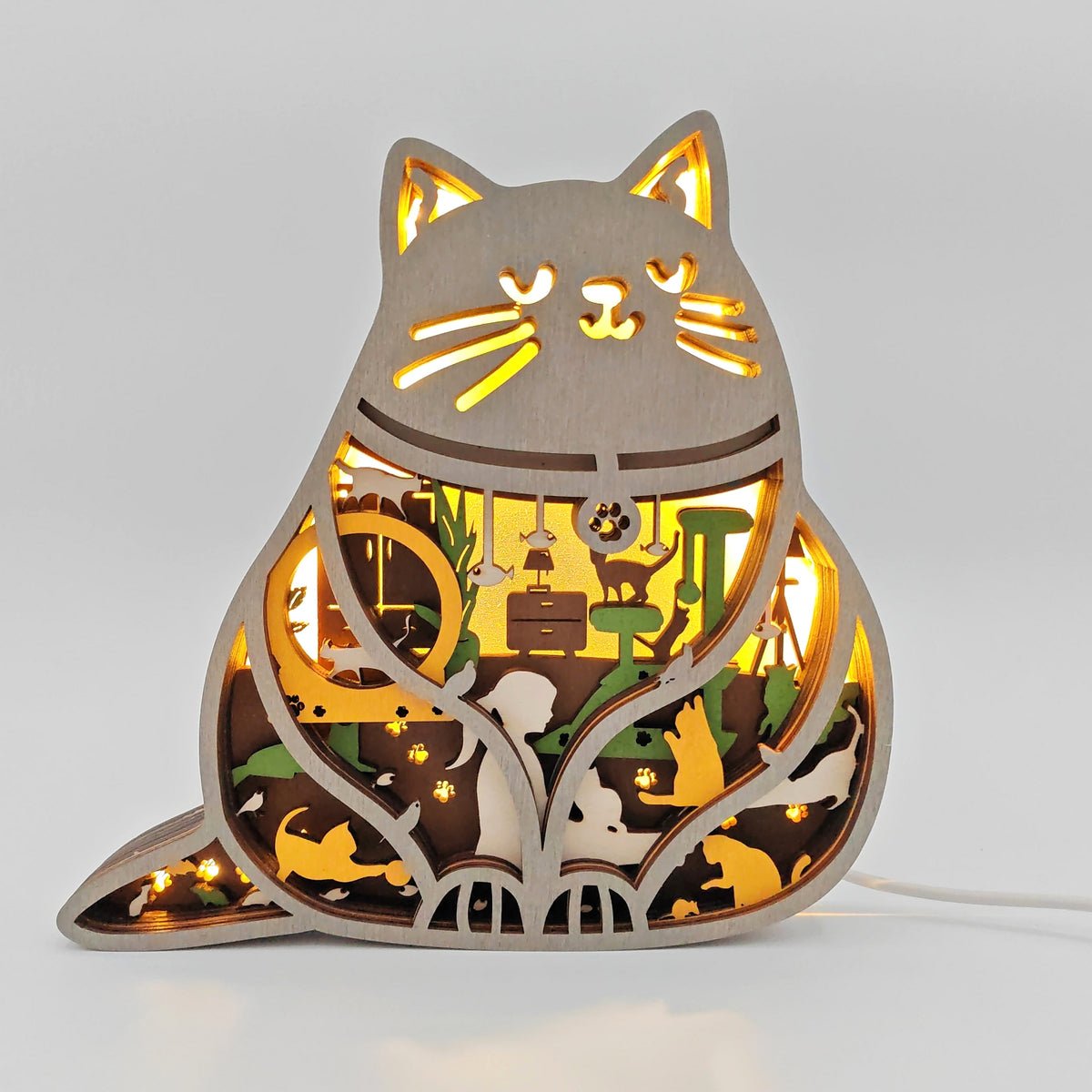 Lampe chat en bois - USB