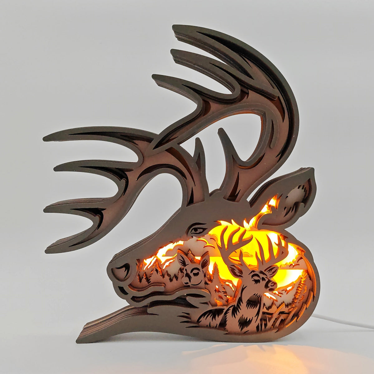 Lampe cerf en bois - USB