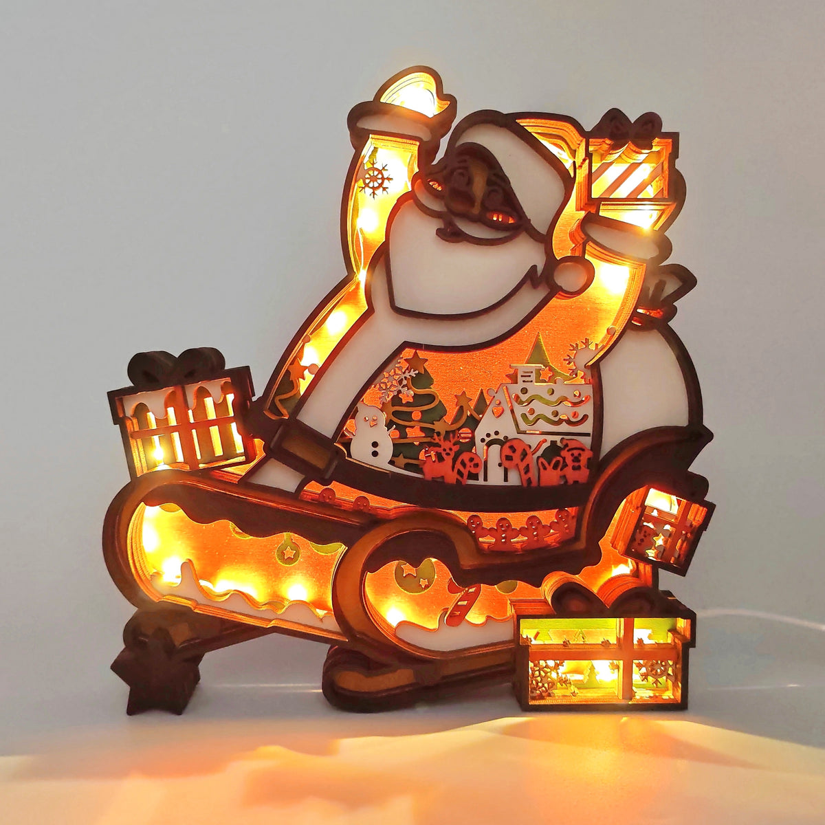 Lampe père noël en bois - USB