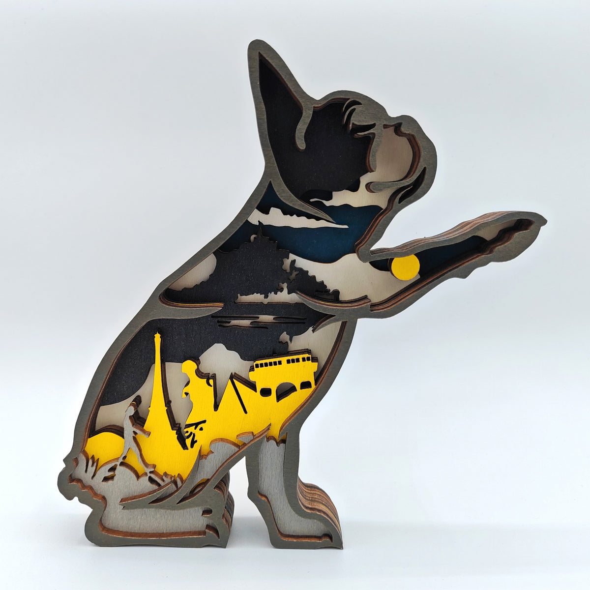 Sculpture bouledogue français en bois
