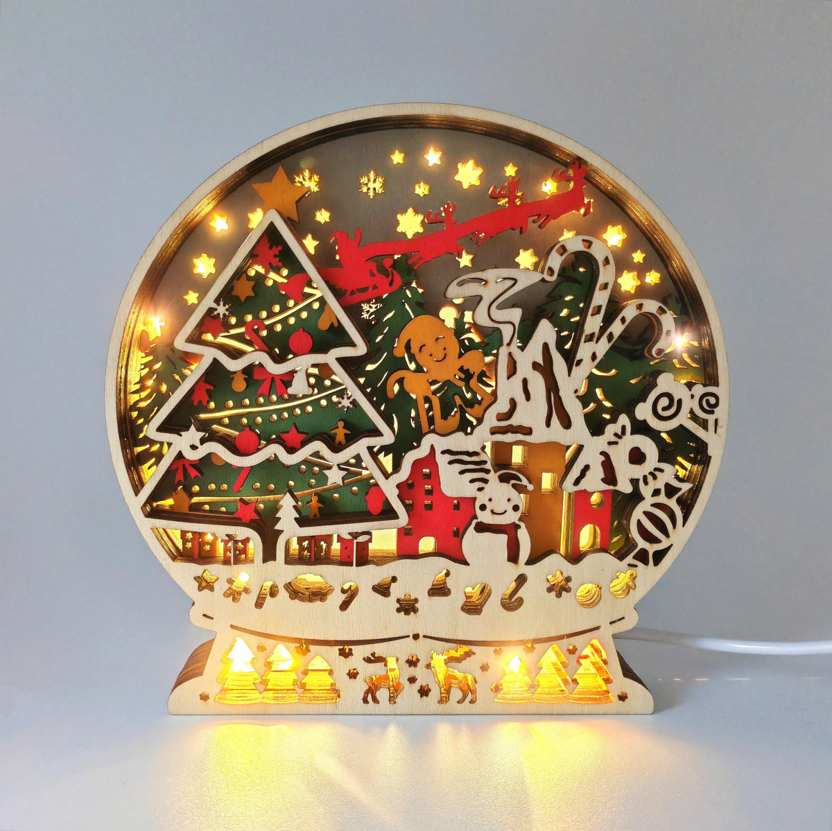 Lampe boule de Noël en bois - USB