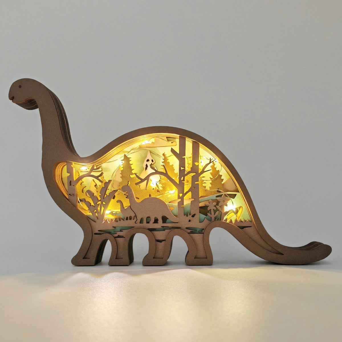 Sculpture brachiosaure bleu en bois