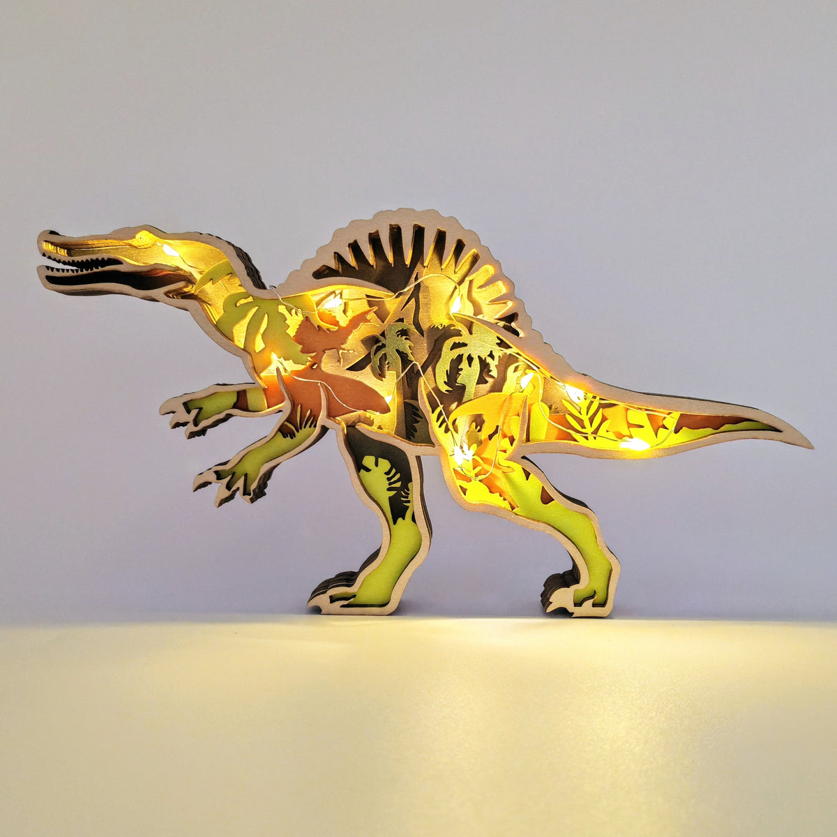 Sculpture spinosaure en bois