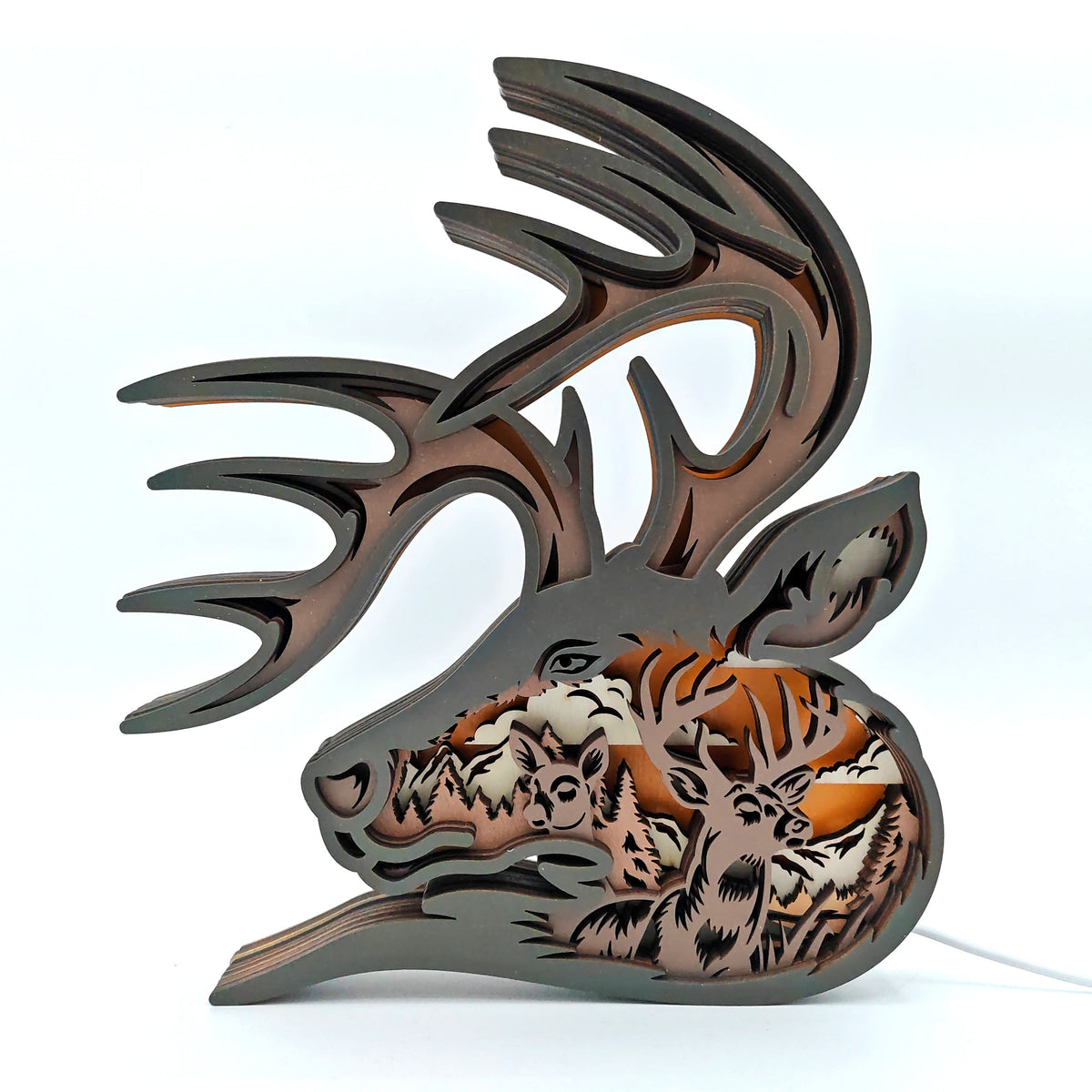 Lampe cerf en bois - USB