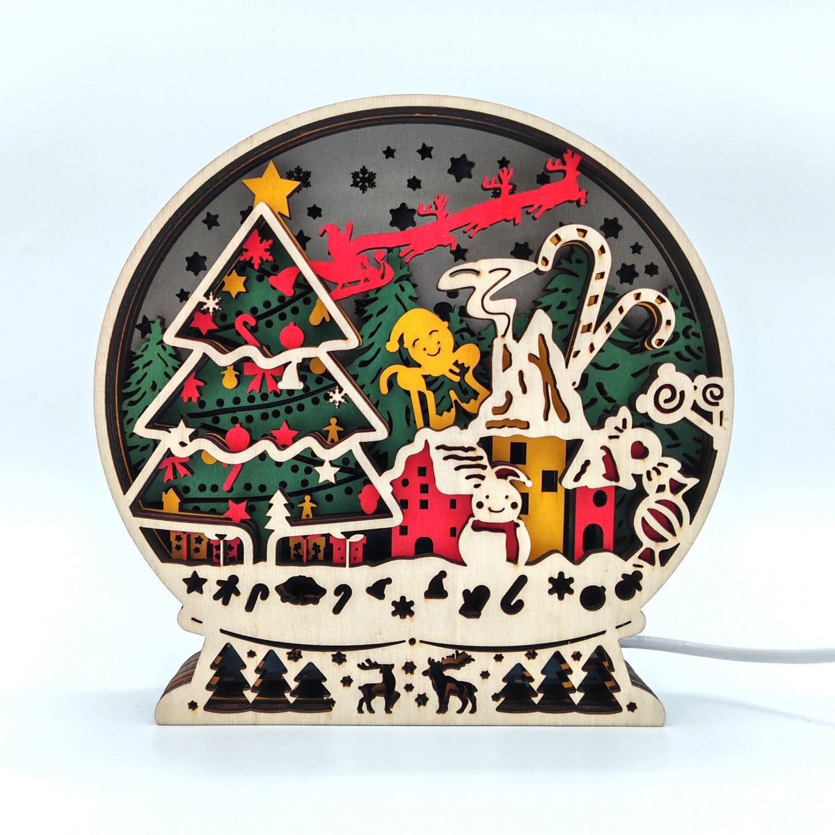 Lampe boule de Noël en bois - USB