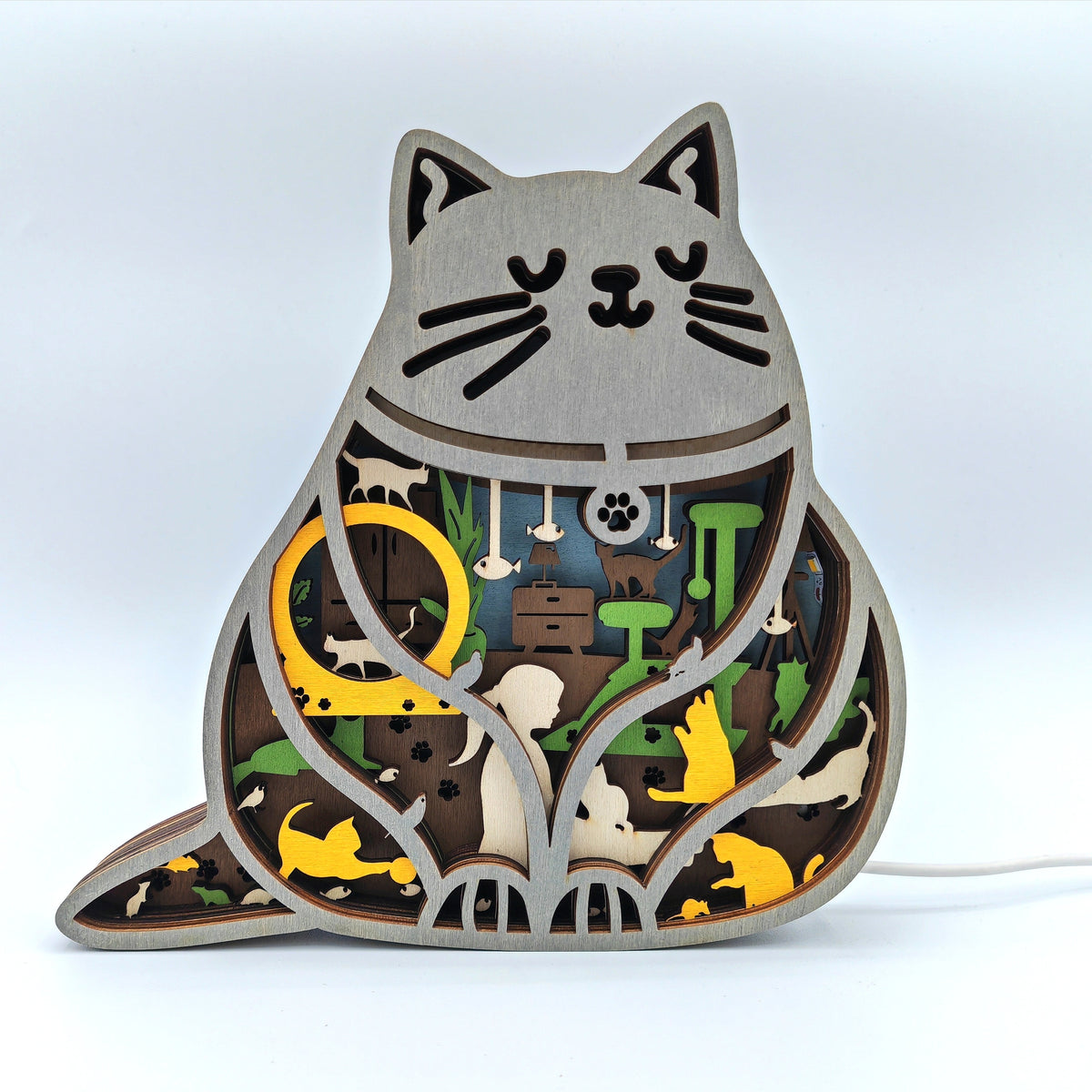 Lampe chat en bois - USB
