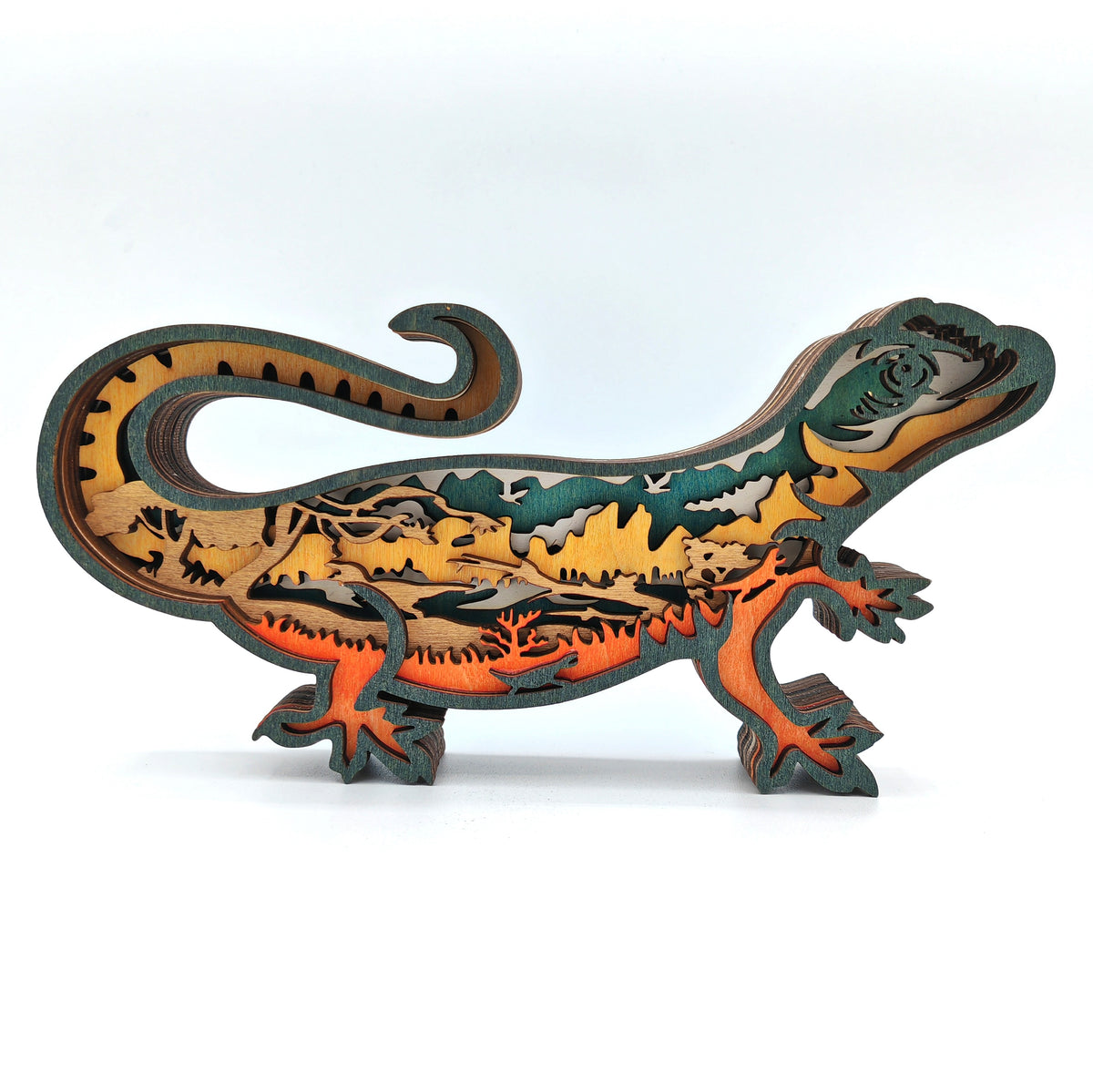Sculpture lézard en bois
