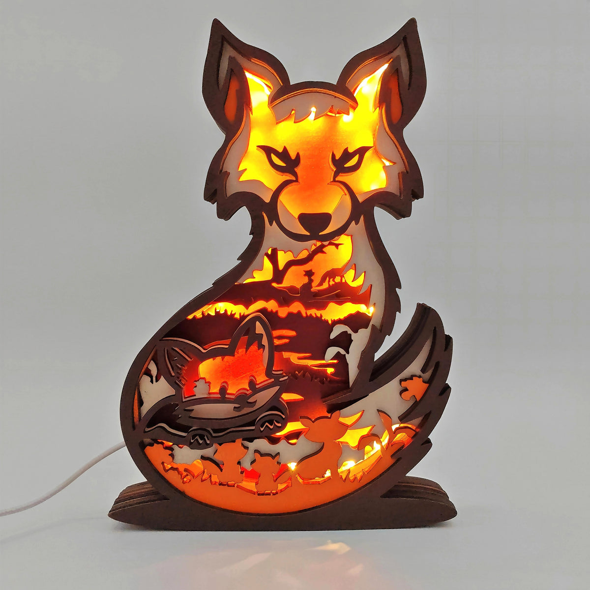 Lampe renard en bois - USB