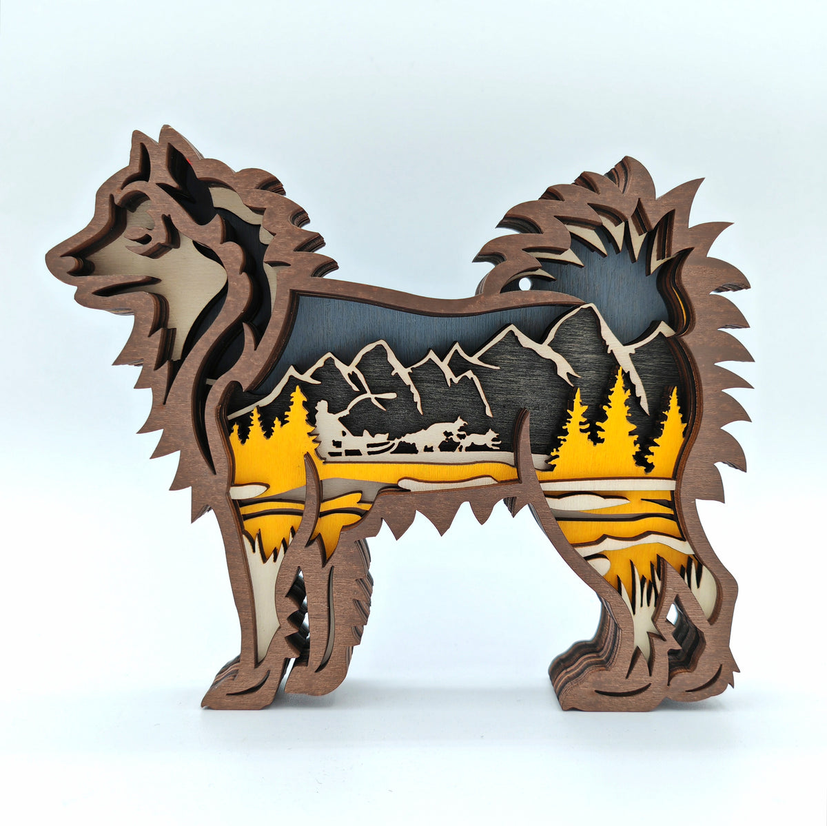 Sculpture chien de traîneau en bois