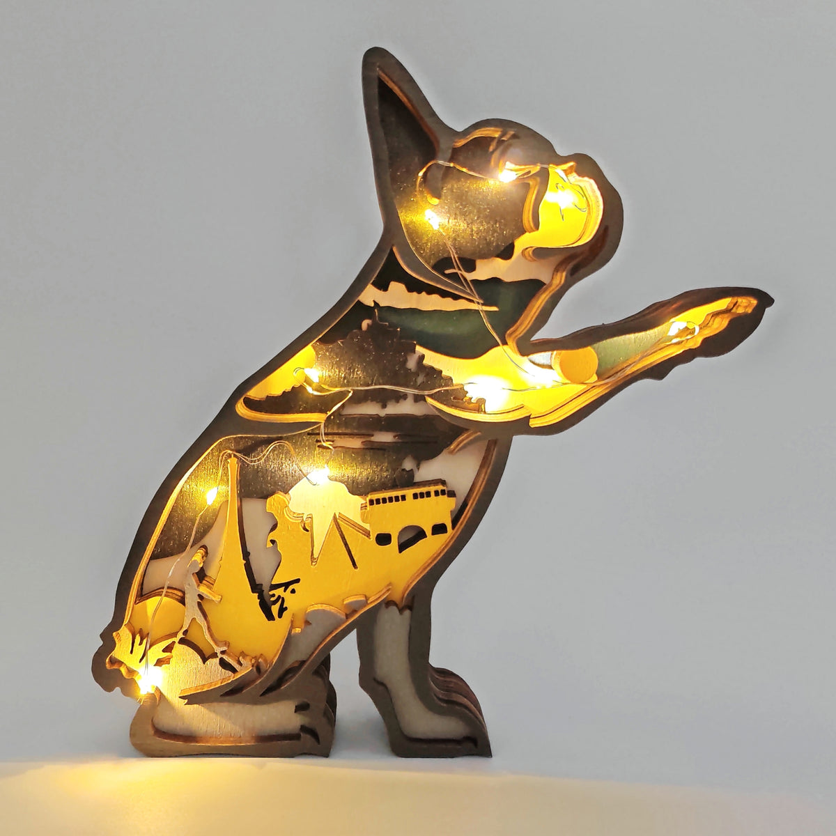 Sculpture bouledogue français en bois